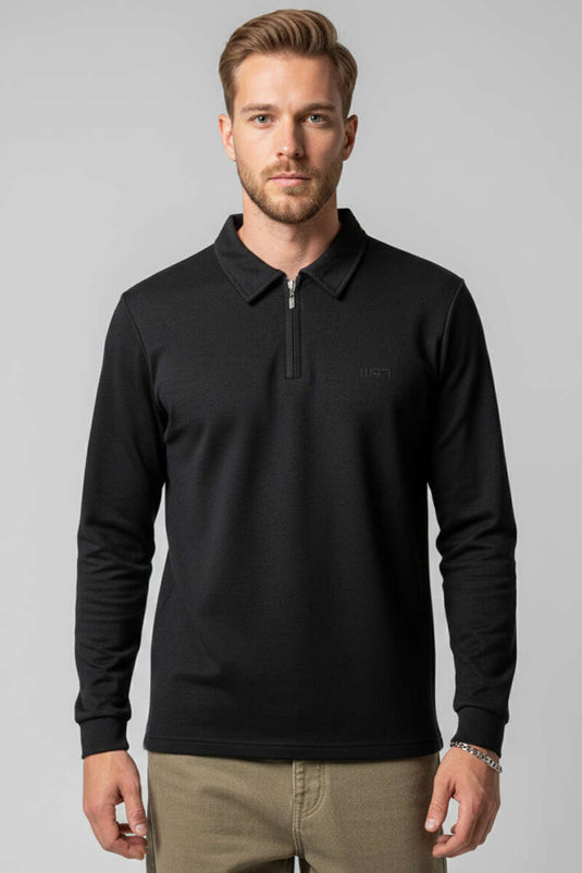 Men's Basic Sweatshirt with Collar Zipper, Black