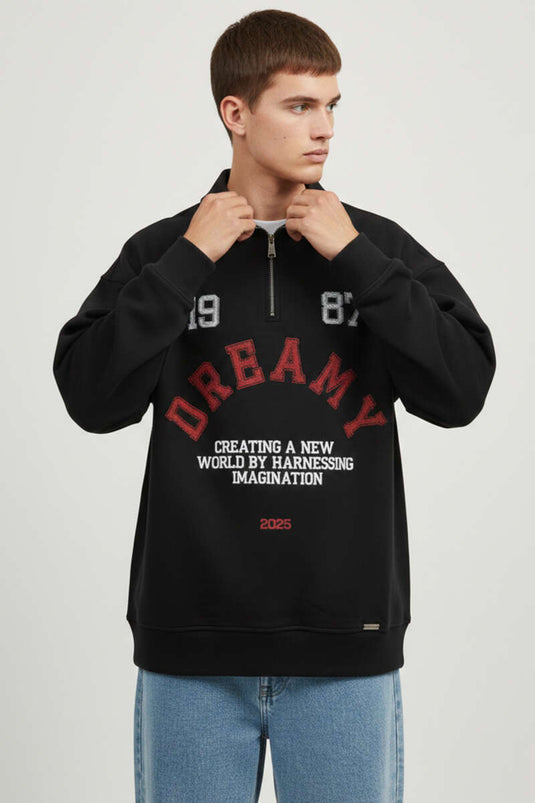 سويت شيرت رجالي بطبعة بسحاب ياكا أسود