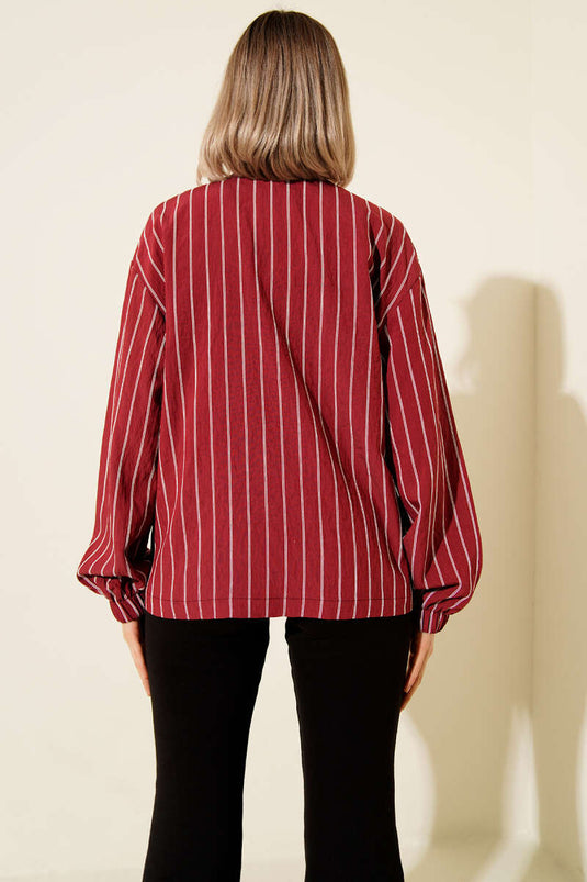 Chemise rayée à col zippé, bordeaux