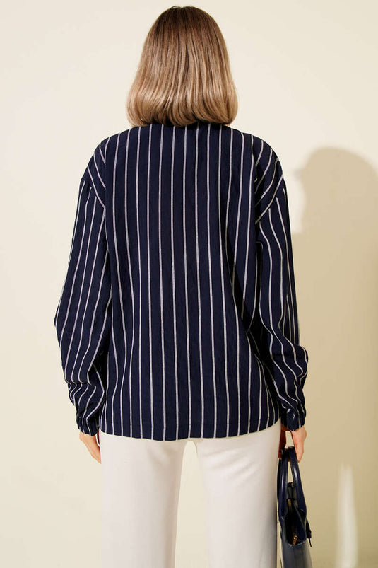 Chemise rayée bleu marine à col zippé