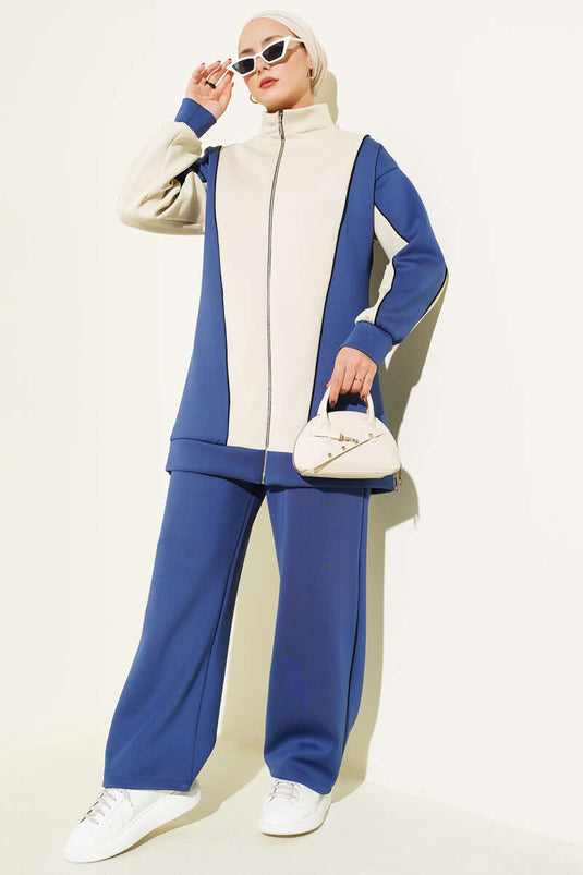 Completo due pezzi blu navy con cerniera sul colletto