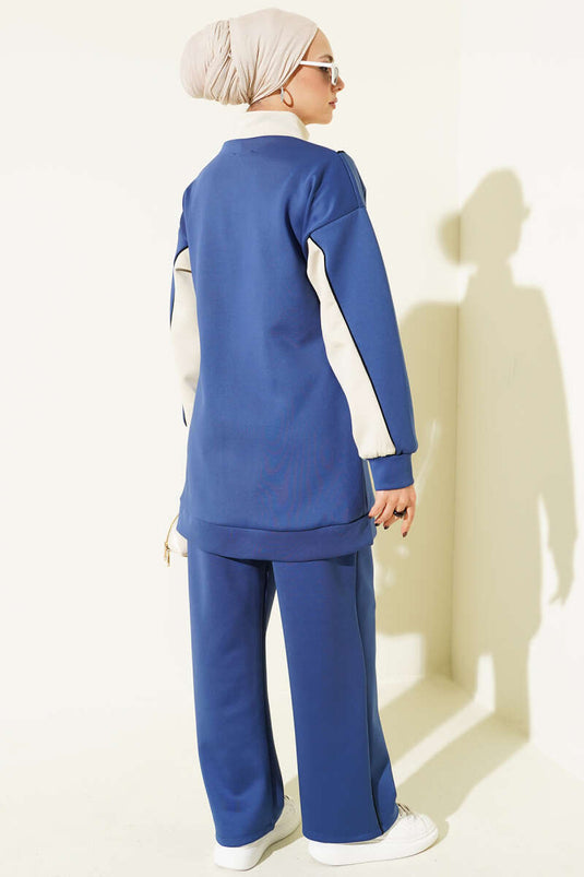 Completo due pezzi blu navy con cerniera sul colletto