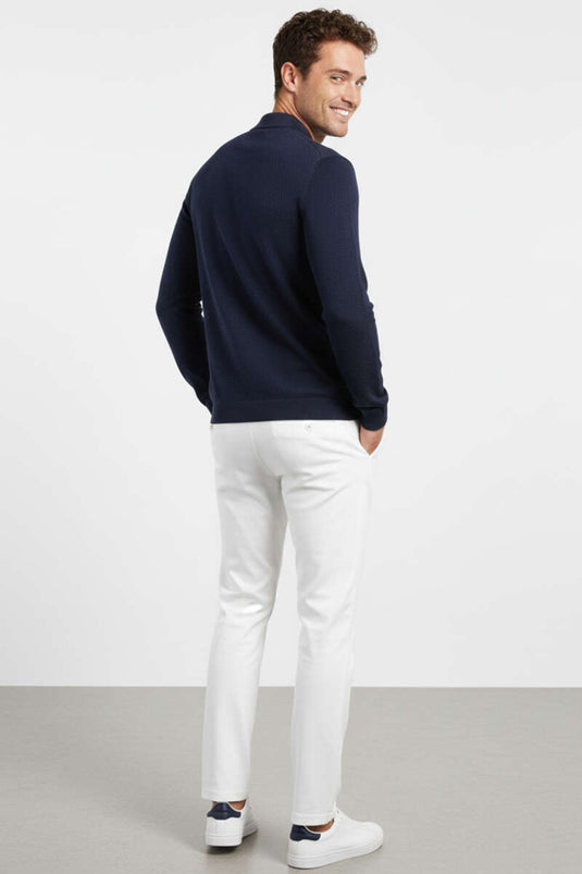 Gebreide herentrui met ritssluiting in de kraag, marineblauw