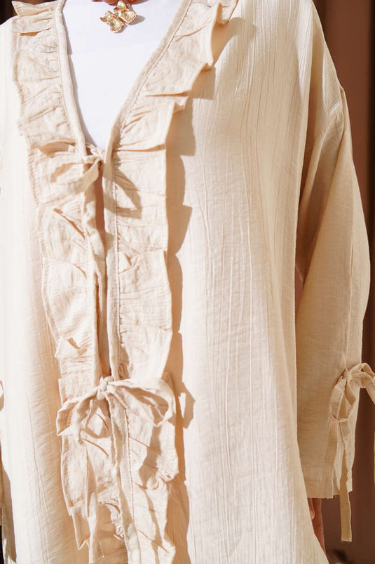 Zweiteiliger Anzug mit Rüschendetail Beige