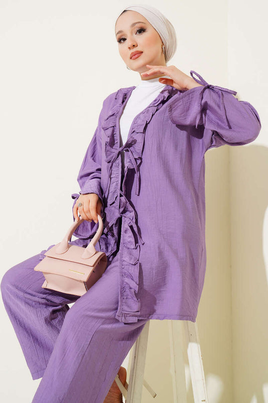 Zweiteiliger Anzug mit Rüschenkragendetail, Flieder