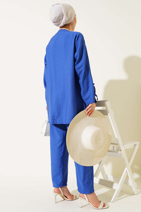 Ruffle Detailed Two Piece Suit in Saxe