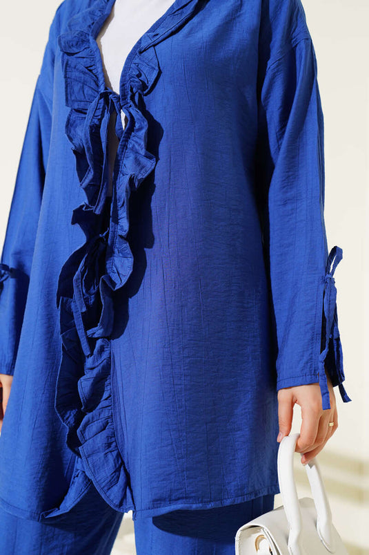 Ruffle Detailed Two Piece Suit in Saxe