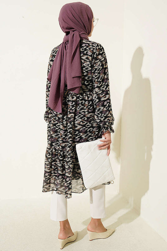 Purple Ruffled Collar Chiffon Tunic