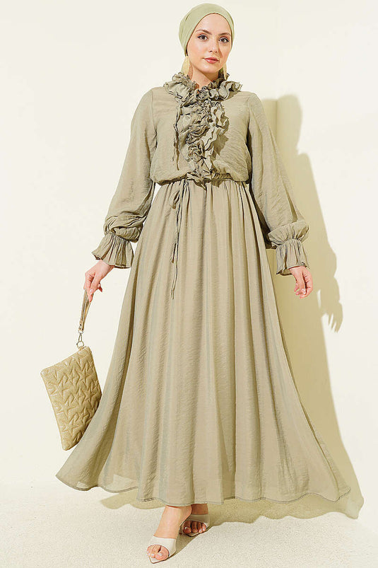 Robe à volants avec taille élastique kaki