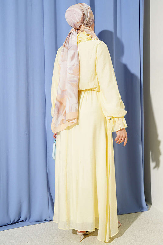 Ruffled Collar Elastic Waist Dress Yellow