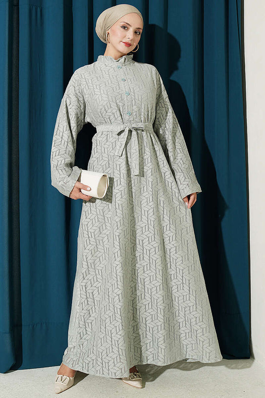 Robe En Dentelle À Col Volanté Vert Eau