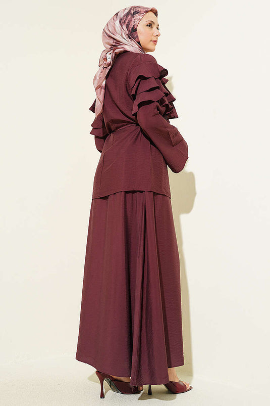 Ensemble Deux Pièces Modeste avec Jupe à Volants Couleur Mûre