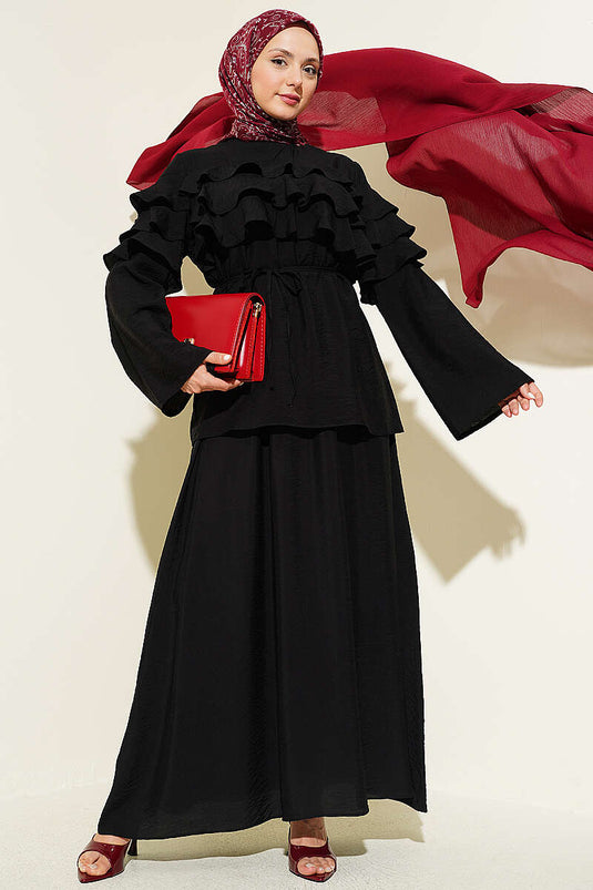 Ensemble deux pièces avec jupe à volants Yaka noir