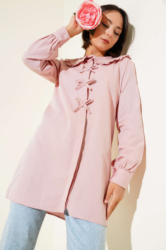 Tunique à col volanté et nœud Poudre