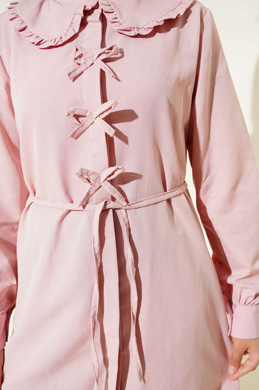 Tunique à col volanté et nœud Poudre