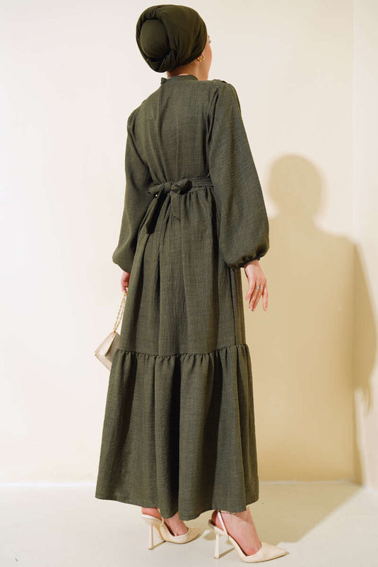 Yaka Fırfırlı Kat Elbise Haki