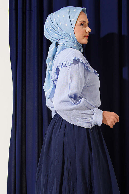Camisa De Muselina Con Cuello Fruncido Azul