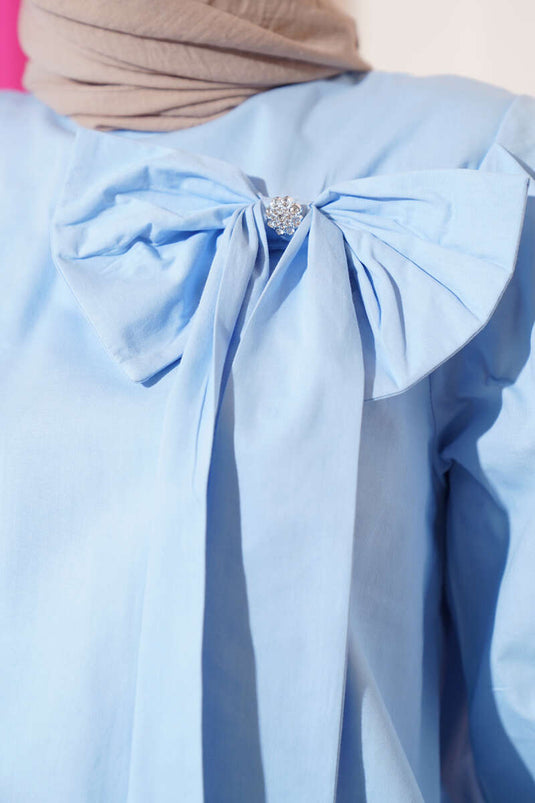 Yaka Fiyonk Aksesuarlı Bluz Bebe Mavi