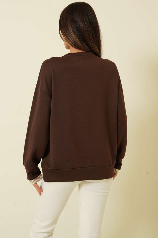 Sweatshirt Loyşa à col foulard marron