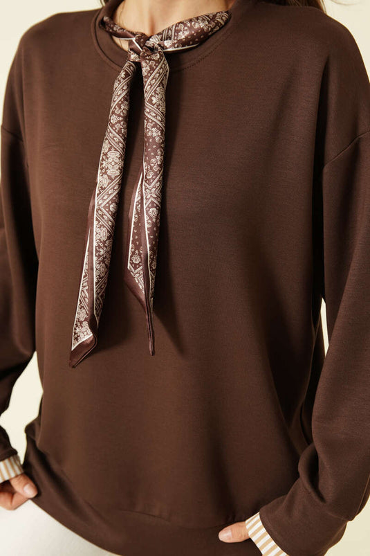 Sweatshirt Loyşa à col foulard marron