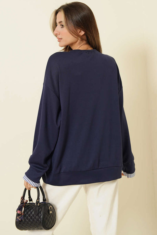 Yaka Fularlı Loyşa Sweatshirt Lacivert