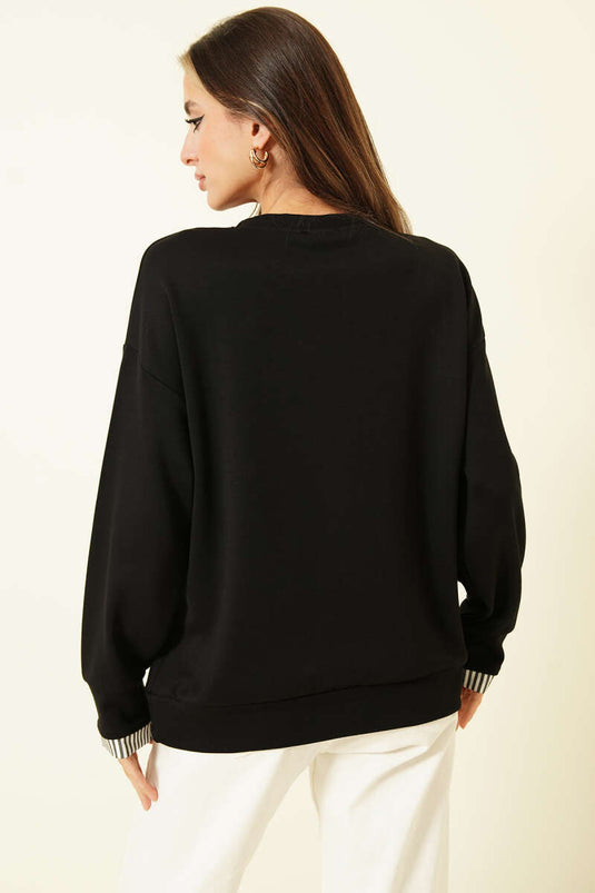 Yaka Fularlı Loyşa Sweatshirt Siyah