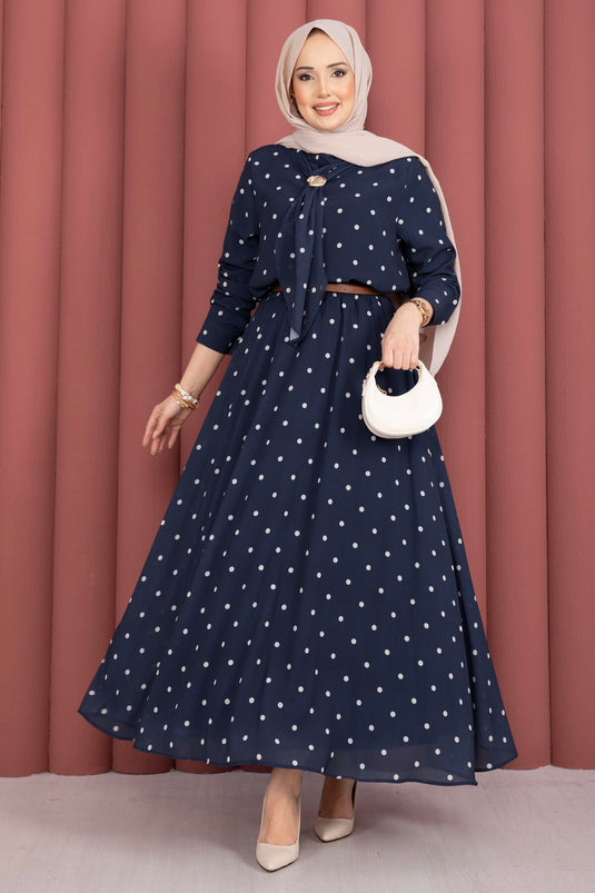 Ensemble jupe à pois avec foulard Yaka Indigo