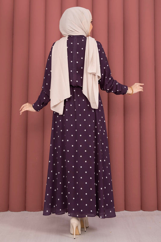 Ensemble jupe à pois avec foulard Yaka couleur mûre