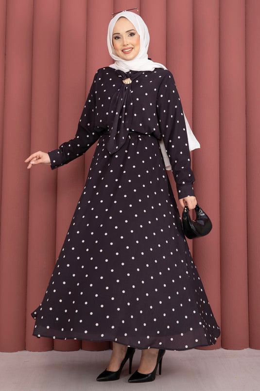 Ensemble jupe à pois avec foulard Yaka noir