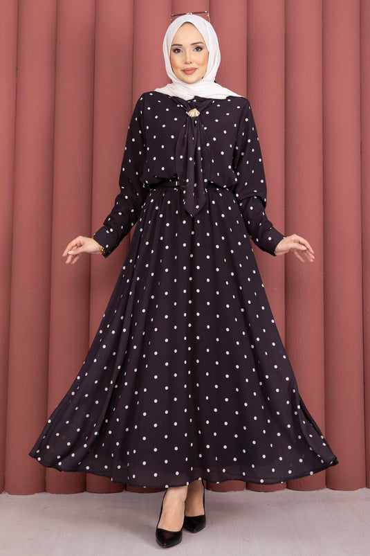 Ensemble jupe à pois avec foulard Yaka noir