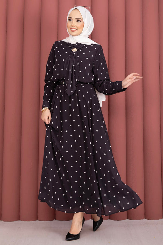 Ensemble jupe à pois avec foulard Yaka noir