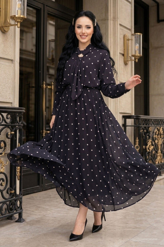 Ensemble jupe à pois avec foulard Yaka noir