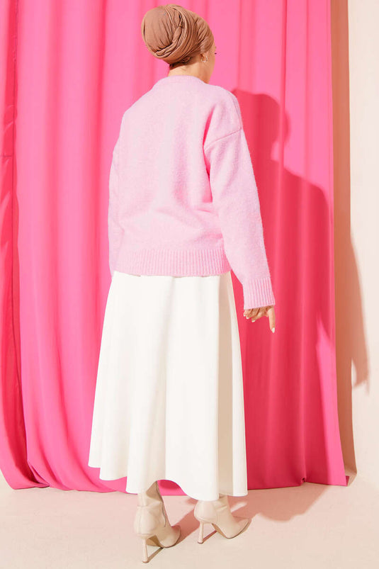 ياقة بولو سترة صوفية وردية