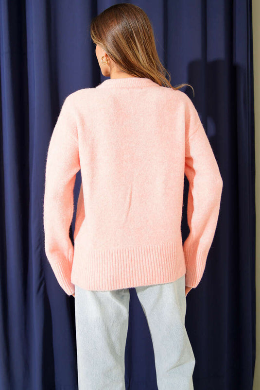 Pull en maille douce avec écharpe assortie, rose poudré