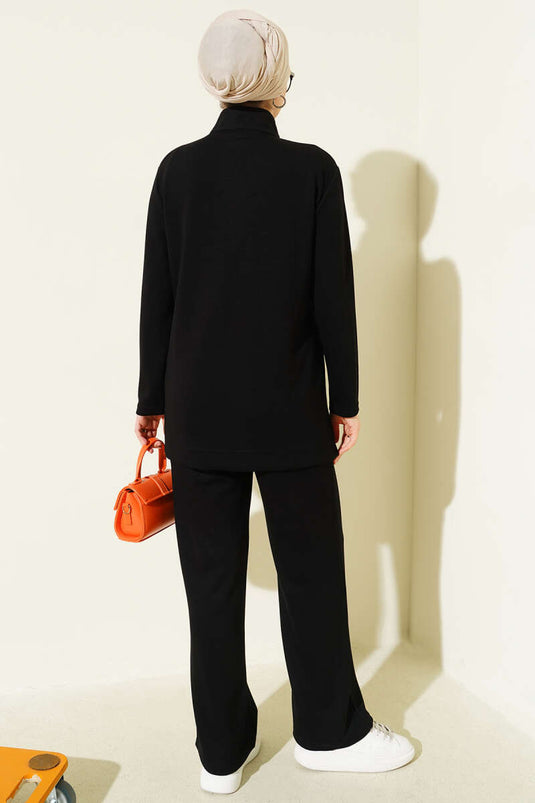 Ensemble deux pièces Loysha noir à col boutonné doré