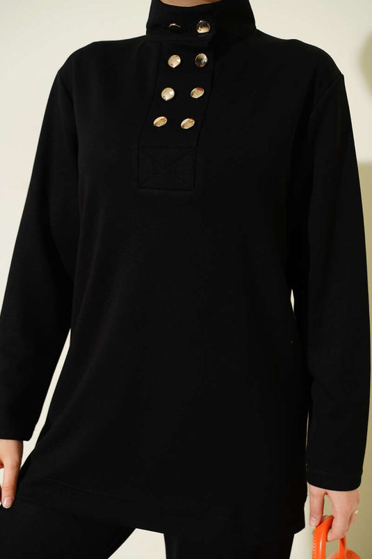 Ensemble deux pièces Loysha noir à col boutonné doré