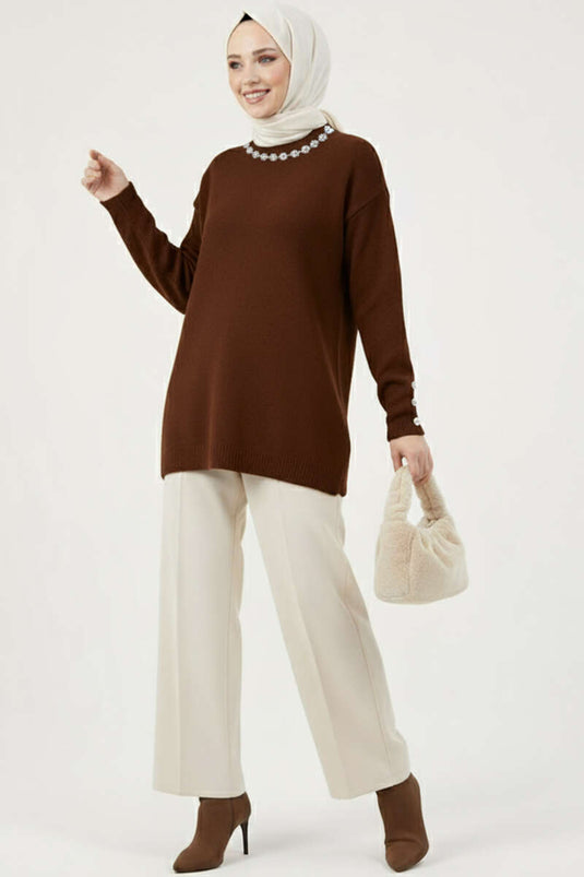 Yaka İncili Sakallı Tunik Acı Kahve