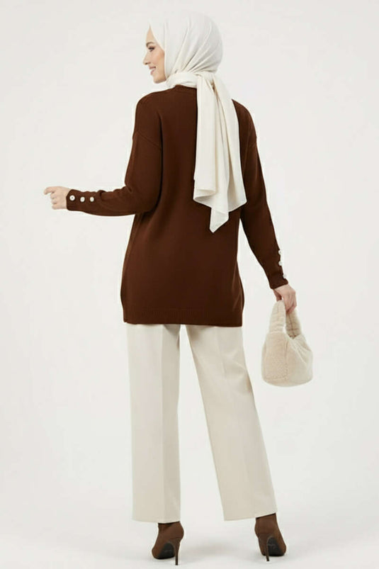 Yaka İncili Sakallı Tunik Acı Kahve