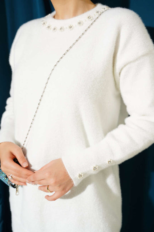 Yaka İncili Sakallı Tunik Ekru