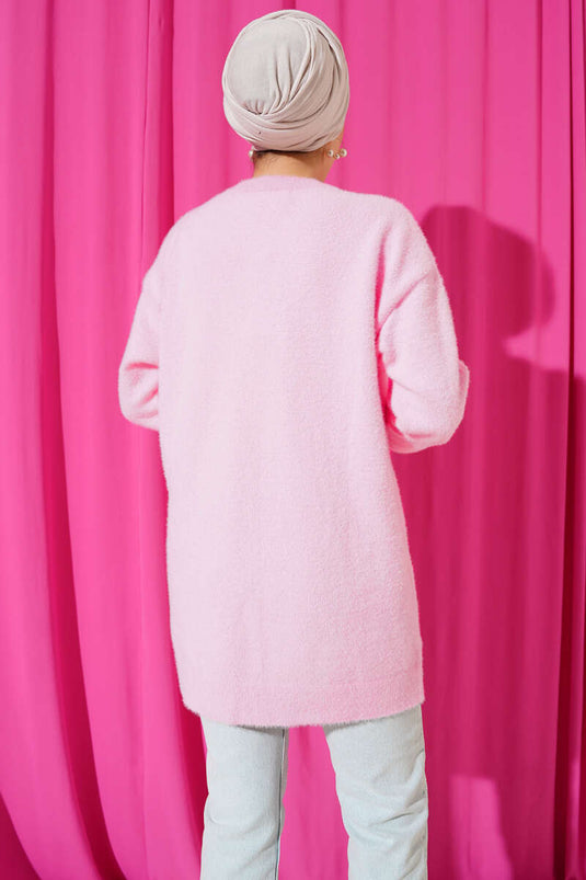 Yaka İncili Sakallı Tunik Pembe