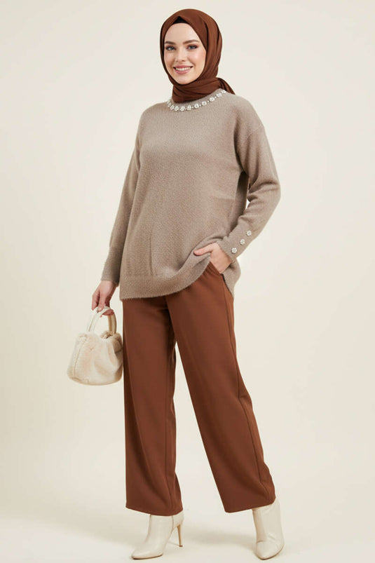 Yaka İncili Sakallı Tunik Vizon