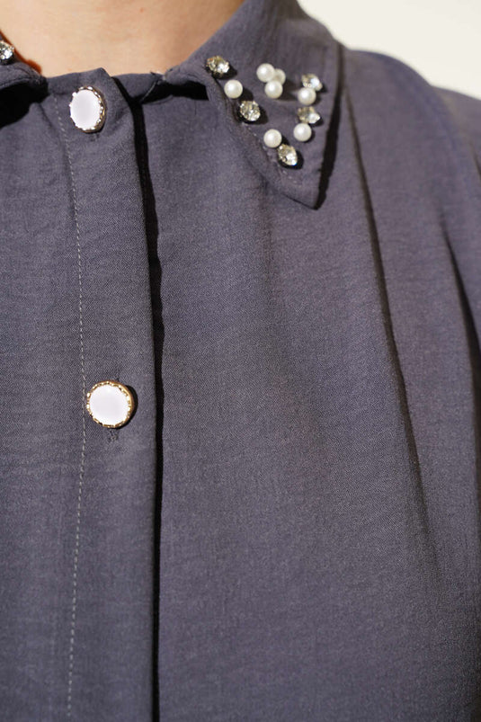 Parelkraag Lange Tuniek Tweedelig Pak Rook