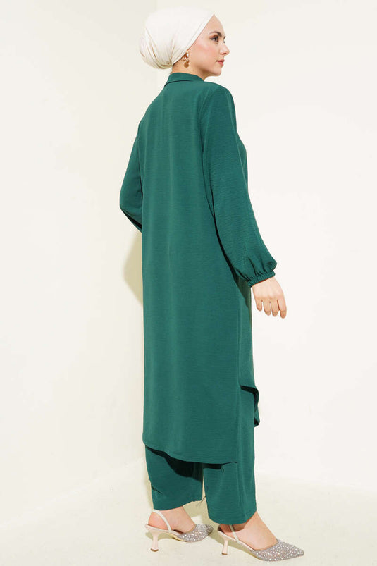 Set due pezzi con tunica lunga e colletto di perle Smeraldo