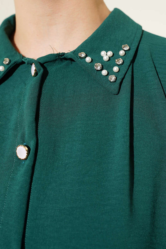 Set due pezzi con tunica lunga e colletto di perle Smeraldo