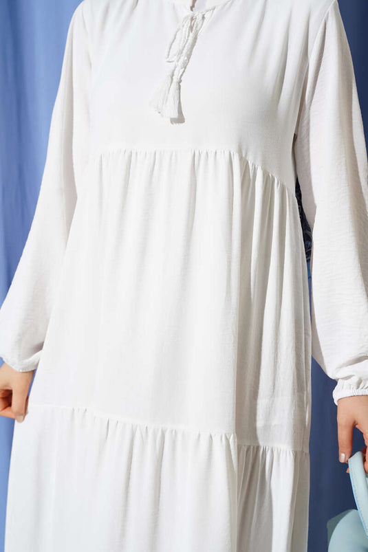 White Layered Dress with Lace Collar Detail