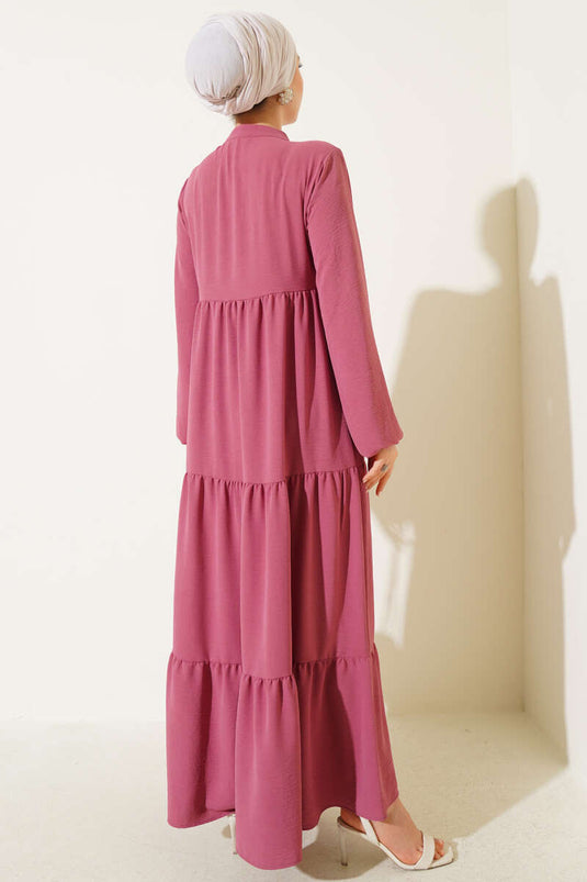 Collar Rope and Lace Detailed Layered Dress Dusty Rose