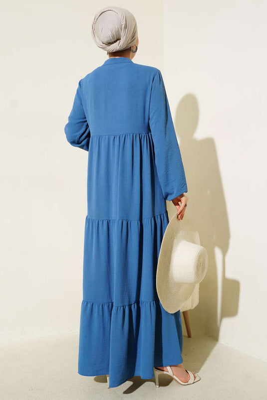 Indigo Layered Dress with Collar and Lace Detail