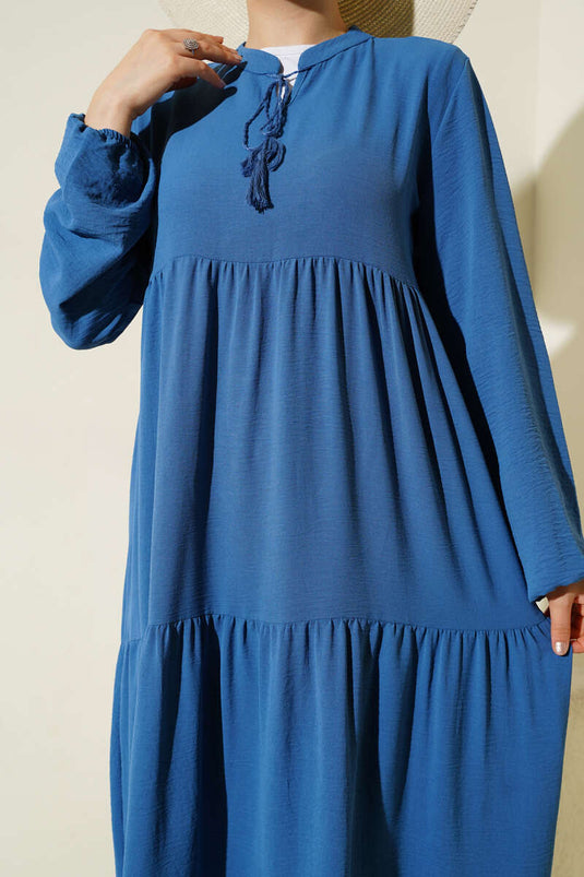 Indigo Layered Dress with Collar and Lace Detail