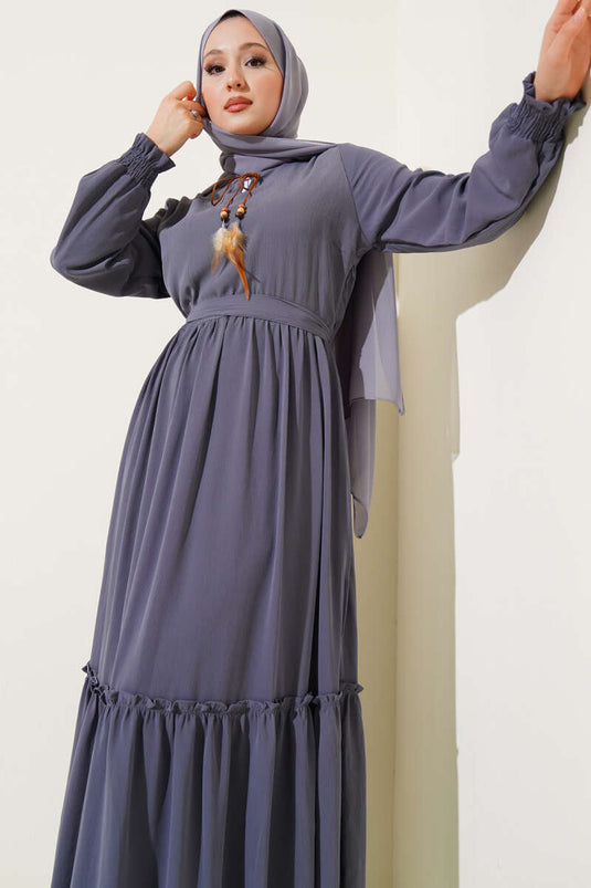 Collared Belted Dress in Gray