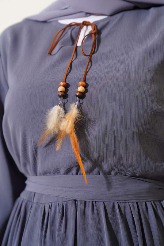 Collared Belted Dress in Gray